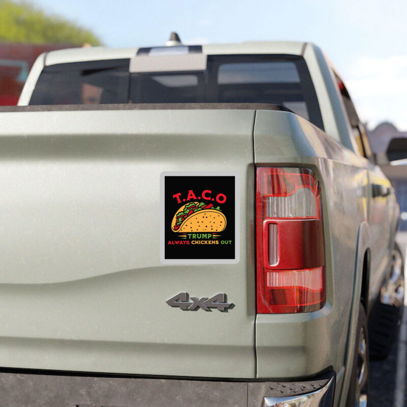 Funny Political Satire Clipart, TACO Trump Always Chickens Out Sticker