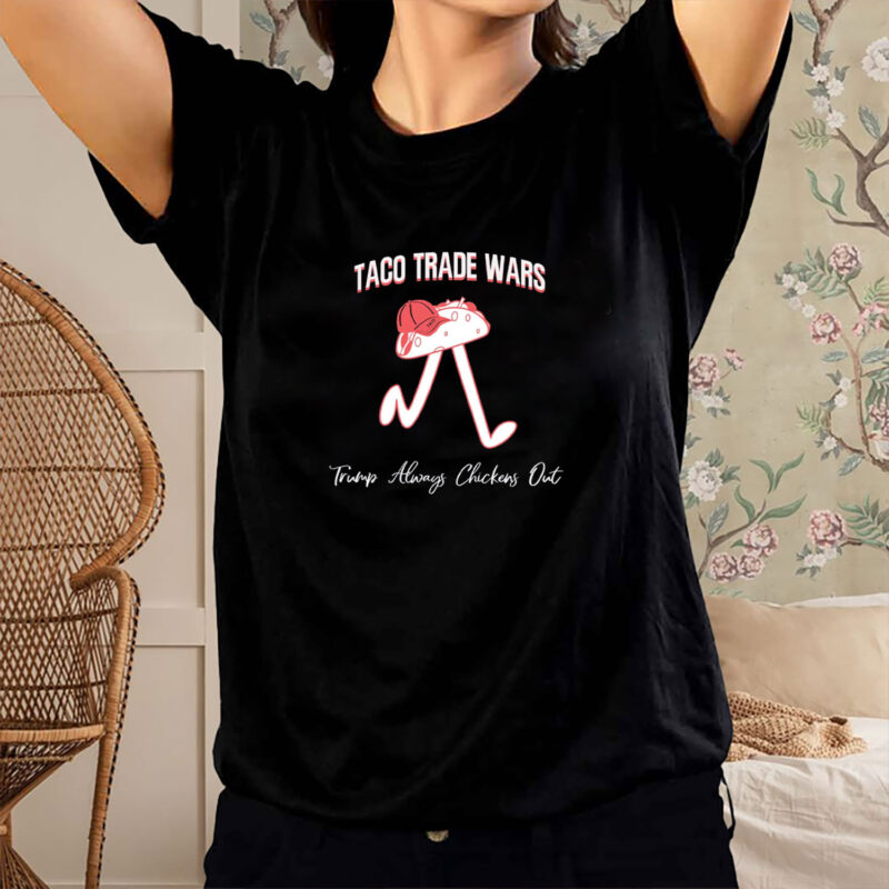 TACO Trade War Resist T-ShirtThe "TACO - Trade War Resist - Trump Always Chickens Out T-Shirt" is a satirical garment tied to the viral "TACO" meme, an acronym for "Trump Always Chickens Out." Coined by Financial Times columnist Robert Armstrong on May 2, 2025, the term mocks former President Donald Trump’s pattern of announcing aggressive tariffs—causing market volatility—then scaling them back, such as reducing China tariffs from 145% to 30% and delaying 50% EU tariffs to July 9, 2025. The "Trade War Resist" element emphasizes opposition to Trump’s tariff policies, appealing to liberal activists, progressives, and those critical of his economic approach.
These T-shirts typically feature bold, humorous designs, such as Trump as a chicken eating a taco, often parodying the Taco Bell logo, or include slogans like “Let’s Go TACO” or “Tariffs Are Taxes.” They are made from soft, durable materials like 100% cotton or 55/45 cotton-polyester blends, suitable for protests, rallies, or casual wear. Available on platforms like Etsy, Redbubble, Amazon, and trumpchickensout.com, prices range from $19.99 to $35.99, depending on customization and retailer. Some Etsy sellers, like LoveUrLifeShop, offer Comfort Colors options with eco-friendly inks or made-in-USA production, as seen in X posts promoting similar designs. 

The meme gained traction after Trump’s May 28, 2025, reaction to a CNBC reporter’s question about the TACO trade, calling it “the nastiest question,” fueling viral X posts with hashtags like #TACOTrump and #TrumpAlwaysChickensOut. These shirts are popular for anti-tariff protests, Taco Tuesday events, or as conversation starters, aligning with your prior interest in TACO-themed merchandise like flags, yard signs, and stickers. Check retailer reviews for print quality, as on-demand printing may lead to shipping delays (15-30 days), and consider the setting, as the anti-tariff messaging may provoke reactions. Would you like me to search for specific designs, retailers, or pricing details?

