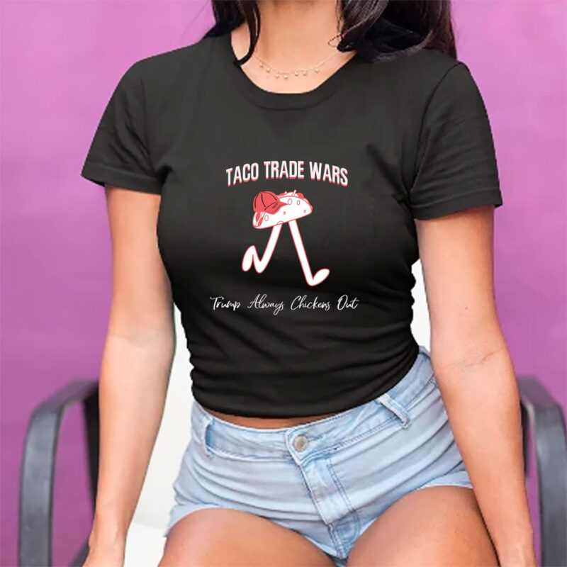 TACO Trade War Resist T-ShirtThe "TACO - Trade War Resist - Trump Always Chickens Out T-Shirt" is a satirical garment tied to the viral "TACO" meme, an acronym for "Trump Always Chickens Out." Coined by Financial Times columnist Robert Armstrong on May 2, 2025, the term mocks former President Donald Trump’s pattern of announcing aggressive tariffs—causing market volatility—then scaling them back, such as reducing China tariffs from 145% to 30% and delaying 50% EU tariffs to July 9, 2025. The "Trade War Resist" element emphasizes opposition to Trump’s tariff policies, appealing to liberal activists, progressives, and those critical of his economic approach.
These T-shirts typically feature bold, humorous designs, such as Trump as a chicken eating a taco, often parodying the Taco Bell logo, or include slogans like “Let’s Go TACO” or “Tariffs Are Taxes.” They are made from soft, durable materials like 100% cotton or 55/45 cotton-polyester blends, suitable for protests, rallies, or casual wear. Available on platforms like Etsy, Redbubble, Amazon, and trumpchickensout.com, prices range from $19.99 to $35.99, depending on customization and retailer. Some Etsy sellers, like LoveUrLifeShop, offer Comfort Colors options with eco-friendly inks or made-in-USA production, as seen in X posts promoting similar designs. 

The meme gained traction after Trump’s May 28, 2025, reaction to a CNBC reporter’s question about the TACO trade, calling it “the nastiest question,” fueling viral X posts with hashtags like #TACOTrump and #TrumpAlwaysChickensOut. These shirts are popular for anti-tariff protests, Taco Tuesday events, or as conversation starters, aligning with your prior interest in TACO-themed merchandise like flags, yard signs, and stickers. Check retailer reviews for print quality, as on-demand printing may lead to shipping delays (15-30 days), and consider the setting, as the anti-tariff messaging may provoke reactions. Would you like me to search for specific designs, retailers, or pricing details?

